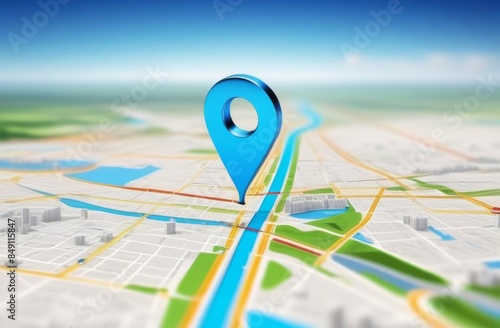 3d map illustration with navigation sign