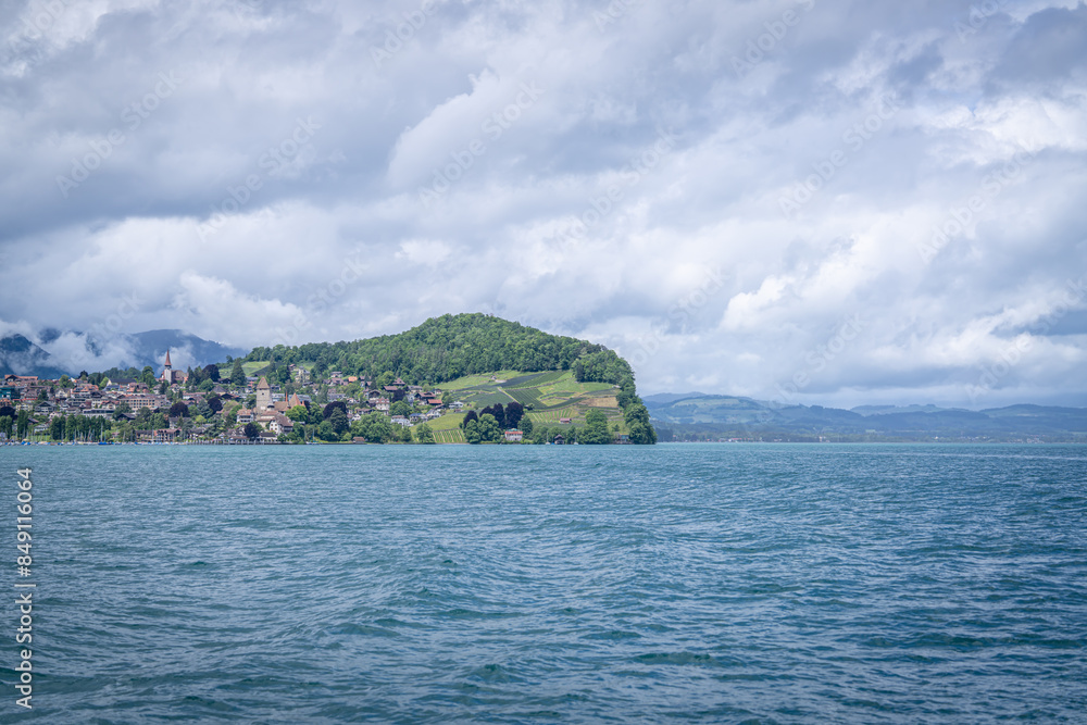Schloss Spiez castle located on the top view of the city that we can see Thun lake and it has port cruising between Thun and Interlaken of Thun lake Schloss Spiez castle located on the top view of the city that we can see Thun lake and it has port cruising between Thun and Interlaken of Thun lake