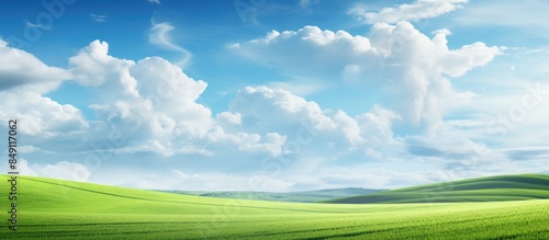 Obraz na płótnie long shot for green landscape with sky. Creative banner. Copyspace image w salonie