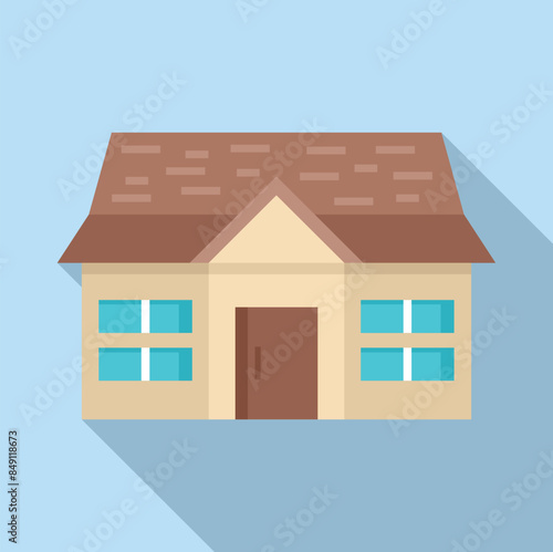 Exterior view of a small family house with a brown roof