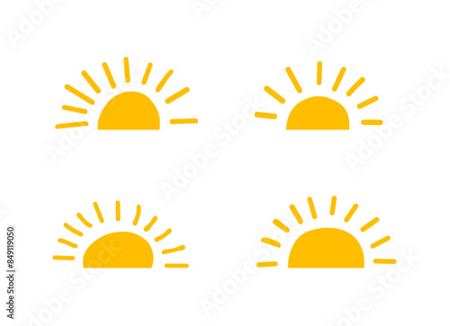 Yellow half sun vector icon logo. Silhouette circle sun summer sunshine collection half sunrise symbol morning icon