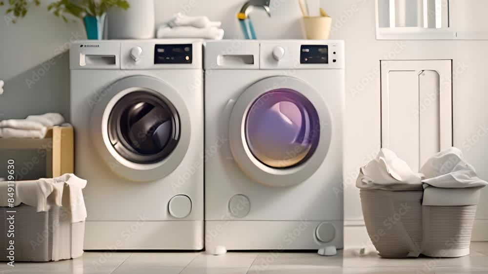 custom made wallpaper toronto digitalModern Laundry Room With Two Washers Generative AI
