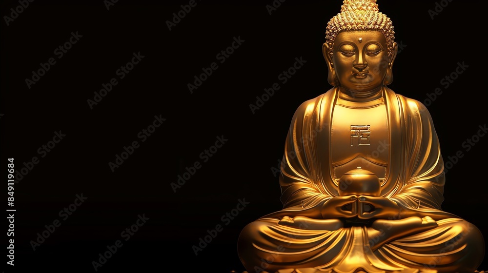 A golden Buddha statue sitting in a meditative pose. A golden Buddha statue sitting in a meditative pose.