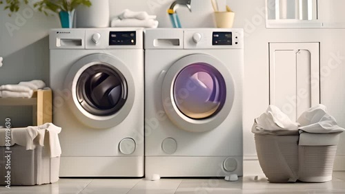 Wallpaper Mural Modern Laundry Room With Two Washers Generative AI Torontodigital.ca