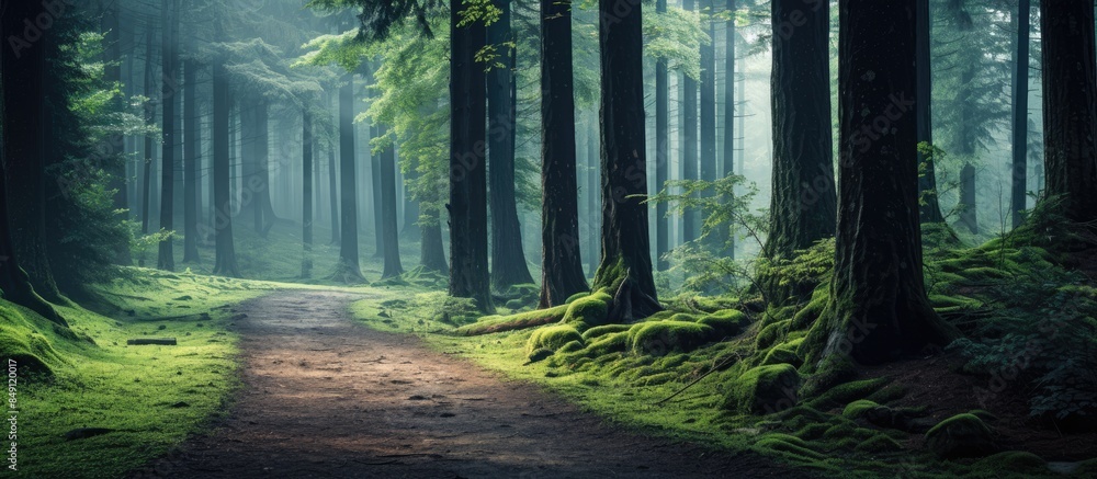Fototapeta premium Ground road in the forest. Creative banner. Copyspace image