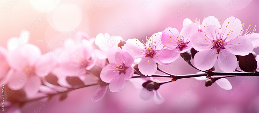 Obraz premium Pink flowers macro background. Creative banner. Copyspace image