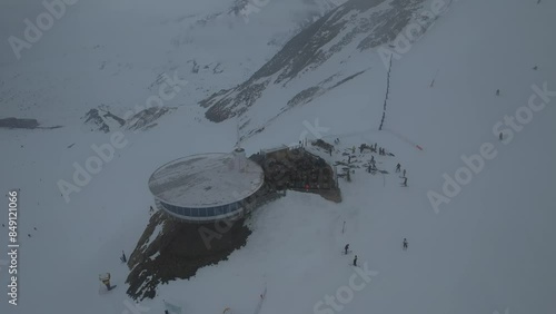 Aerial video over Coll blanc KSB ski resort, Andorra in a snowy winter photo