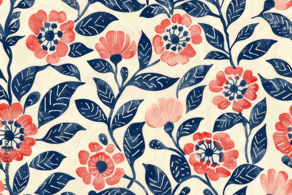 Naklejka premium A seamless pattern in block print batik style