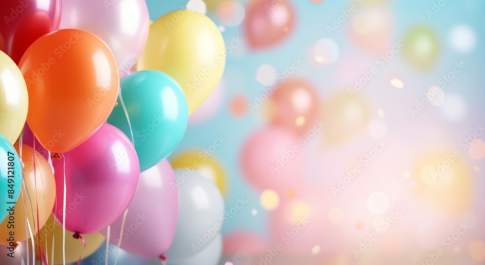 Multi-colored balloons on festive background with bokeh Multi-colored balloons on festive background with bokeh