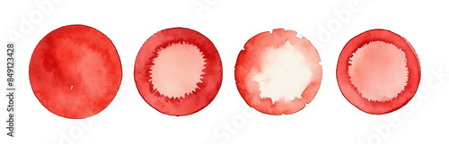 Red watercolor circle stain paint brush. Grunge red watercolor texture blob label ink round vector background.