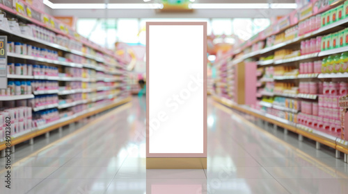 Blank Display screen mockup in Supermarket Aisle.