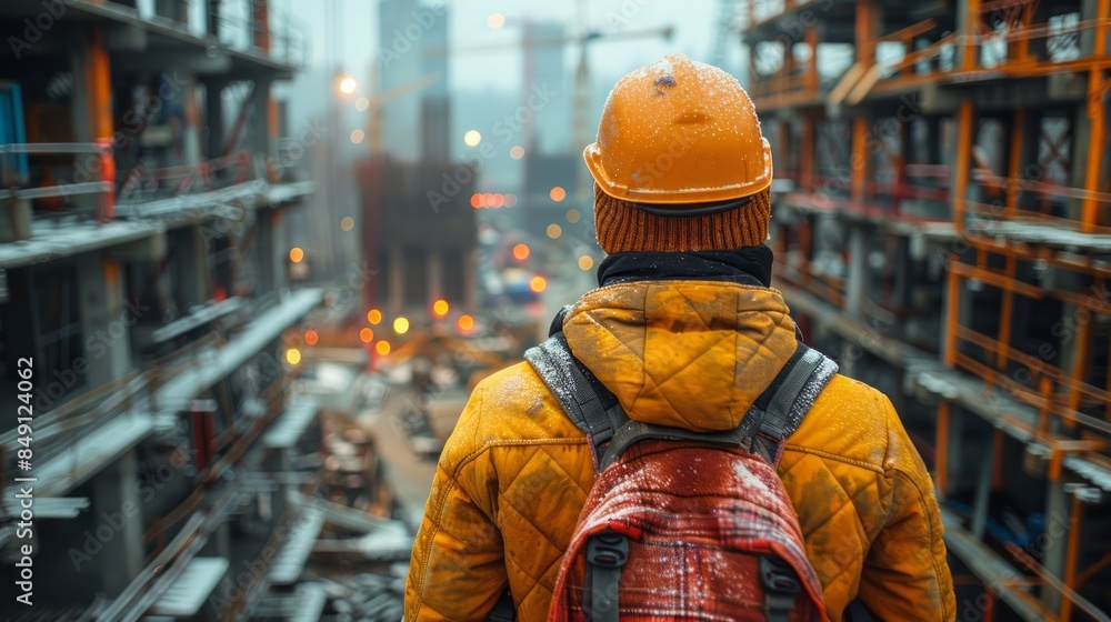 Engineer inspecting structural steel work on a high-rise construction site. Engineer inspecting structural steel work on a high-rise construction site.