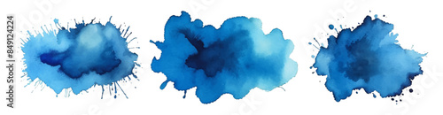 Blue ink watercolor splash paint blob. Blue ink splatter stain abstract vector background.
