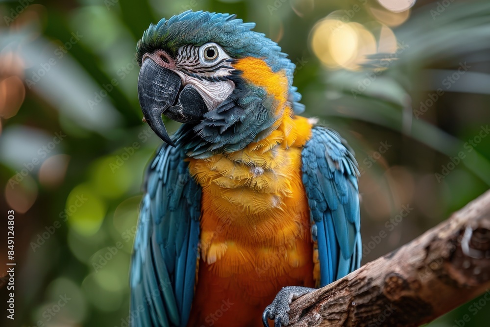 Obraz premium Baby Parrot: A colorful baby parrot, perched on a tropical tree branch. 