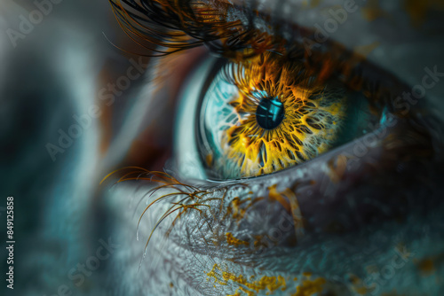 Mesmerizing Close Up of a Human Eye with Vivid Colors and Detailed Texture Capturing the Raw Beauty and Intricacies of the Iris in Stunning Macro Photography photo