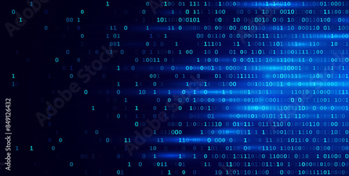 Blue Binary Data Software Programming Code Background. Random Parts of Program Code. Digital Data Technology Concept. 1 0 Machine Code. Random Binary Data Matrix Wide Vector Illustration.