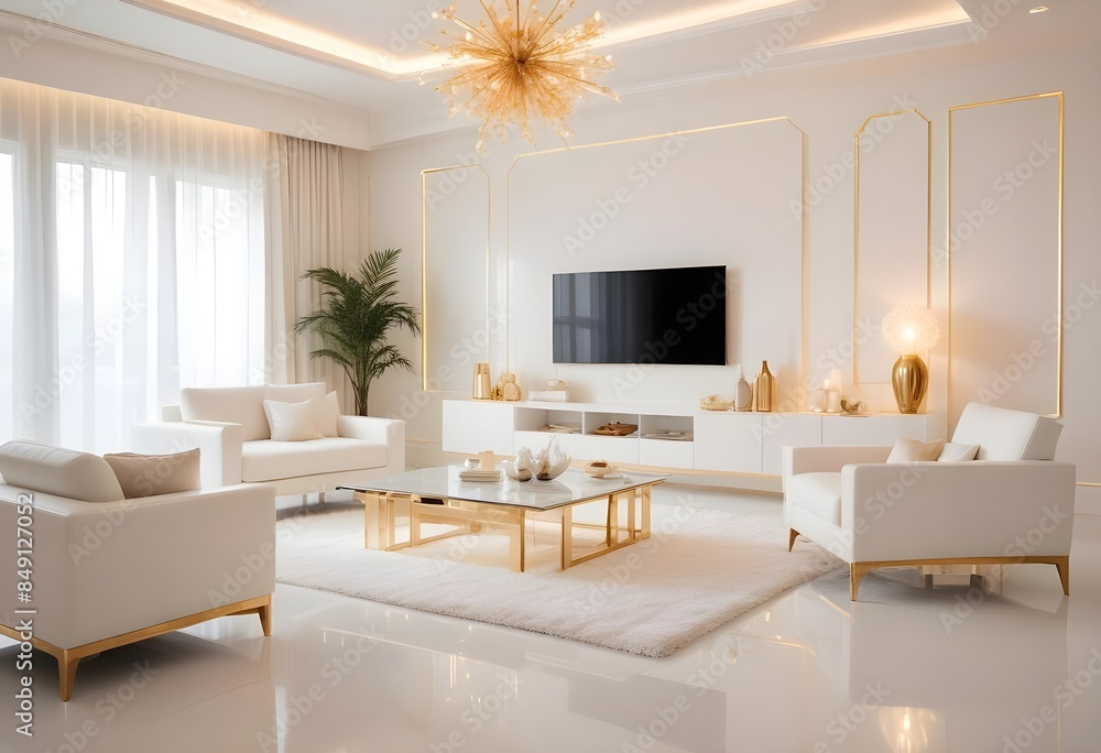 Fototapeta premium white and gold theme modern interior