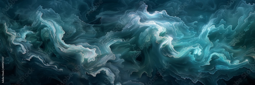 Abstract teal and turquoise fluid background with swirling shapes and patterns, representing the ocean's depths in the style of unknown artist Abstract teal and turquoise fluid background with swirling shapes and patterns, representing the ocean's depths in the style of unknown artist