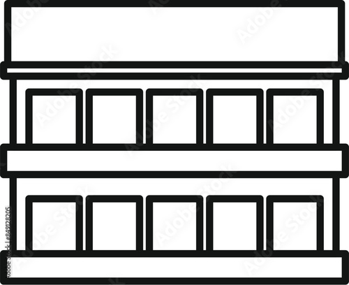 Line art icon depicting empty supermarket shelves ready for products to be displayed