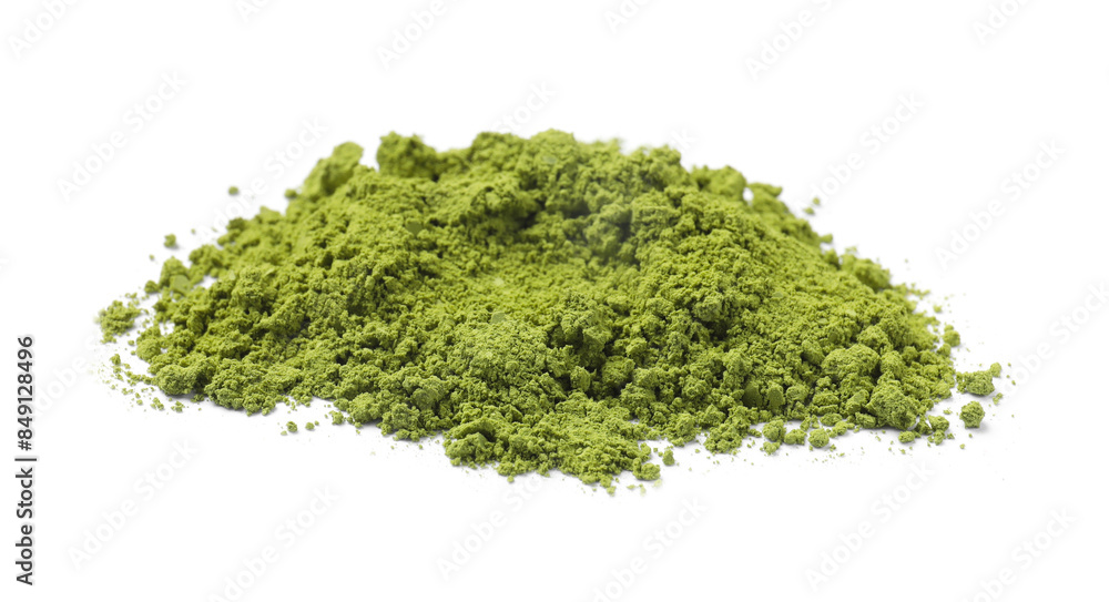 Green matcha powder isolated on white. Natural drink Green matcha powder isolated on white. Natural drink