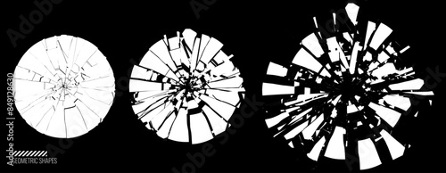 Grunge Damaged Shattered Circles with Cracks Collection. Distress Textures. Blank Shapes. Vector Illustration.