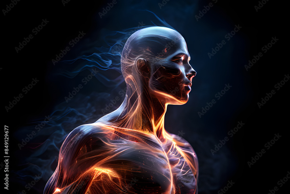 Virtual human body image simulated by digital technology with dynamic dimensions, graphic design ai generated. Virtual human body image simulated by digital technology with dynamic dimensions, graphic design ai generated.