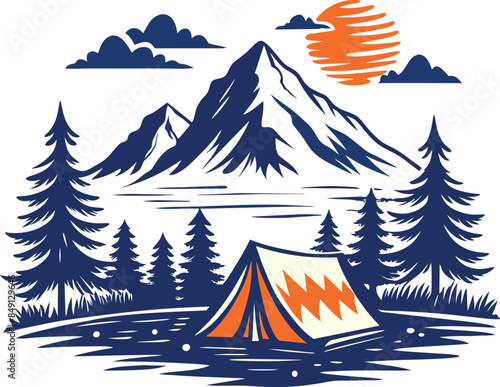 camping in the Mountains t-shirt design vector illustration, mountain landscape vector illustration,  Adventure, explore mountain theme graphic T-shirt design