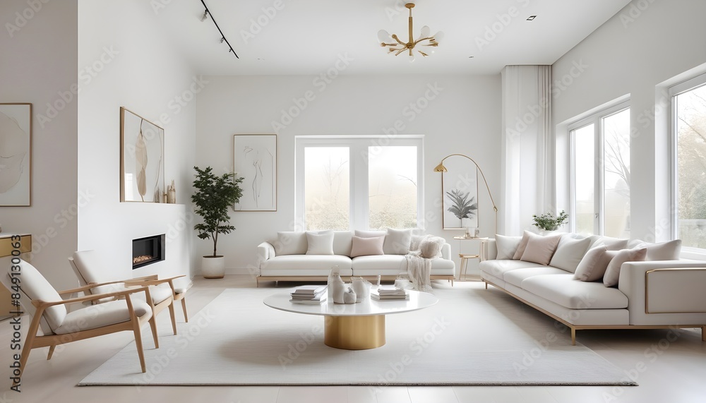 Fototapeta premium white and gold theme modern interior