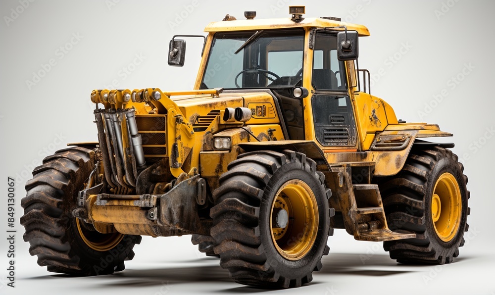 Yellow and Black Tractor on White Background Yellow and Black Tractor on White Background