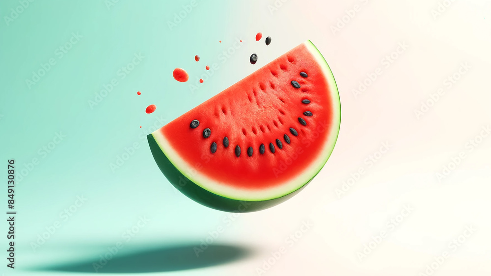 watermelon slice falling on a pastel background. watermelon slice falling on a pastel background.