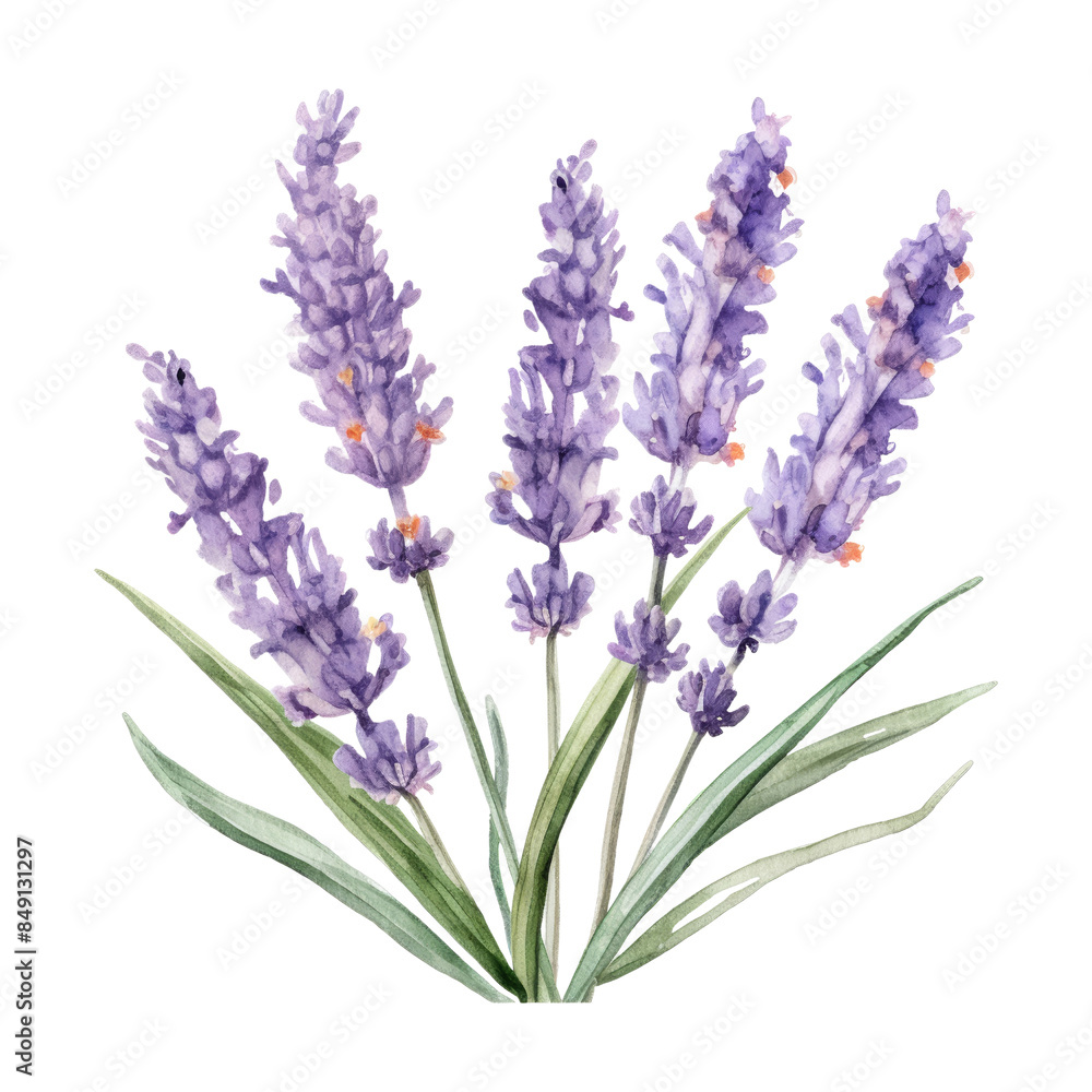 Obraz premium bunch of lavender watercolor isolated on transparent background cutout