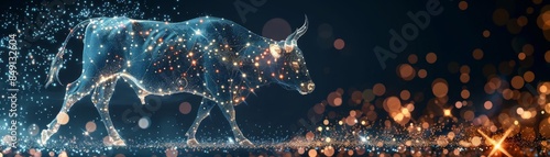 Abstract bull silhouette with glowing particles.