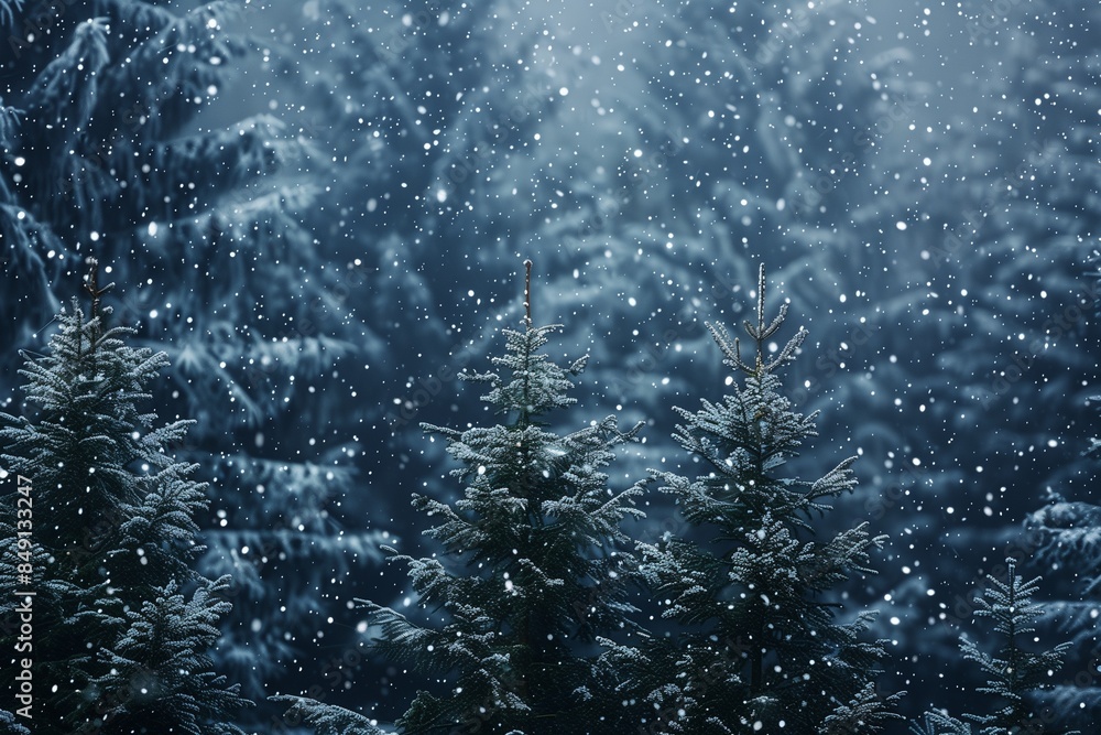 Snow-Covered Pine Trees in Dense Forest Snow-Covered Pine Trees in Dense Forest