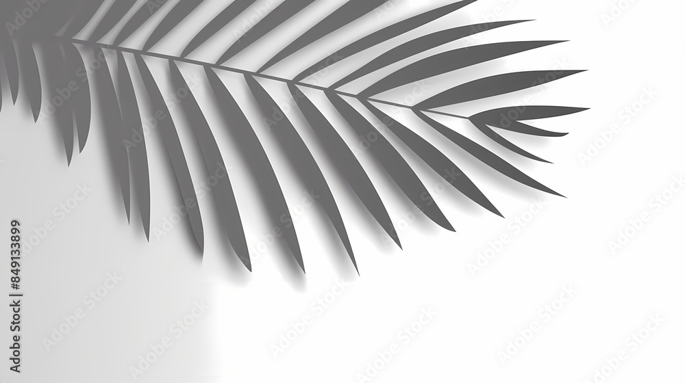 Fototapeta premium Realistic transparent shadow from a leaf of a palm tree on the white background. Tropical leaves shadow. Mockup with palm leaves shadow.