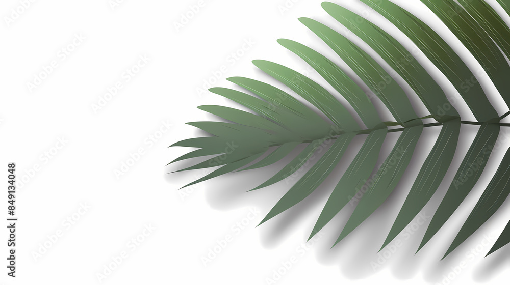 Fototapeta premium Realistic transparent shadow from a leaf of a palm tree on the white background. Tropical leaves shadow. Mockup with palm leaves shadow.