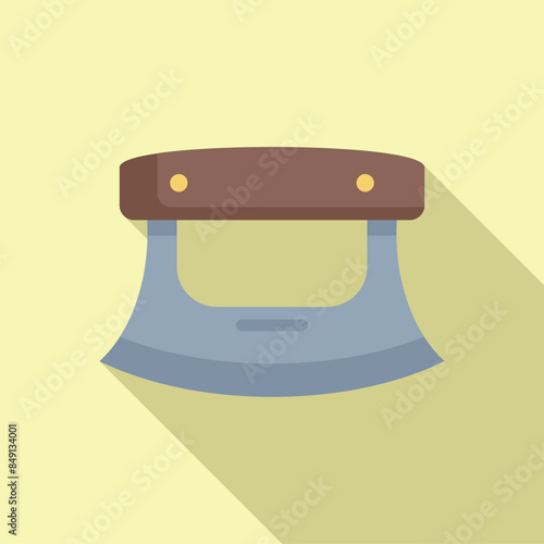 Mezzaluna chopper knife with wooden handle for cutting, mincing, and chopping food in the kitchen