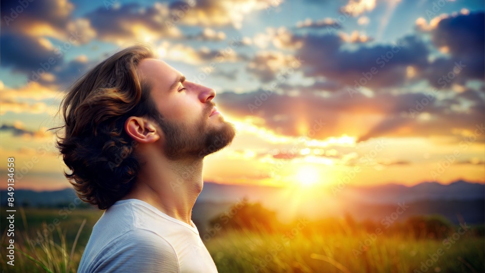 A person taking a deep breath, symbolizing a fresh start and a commitment to walking with God. A person taking a deep breath, symbolizing a fresh start and a commitment to walking with God.