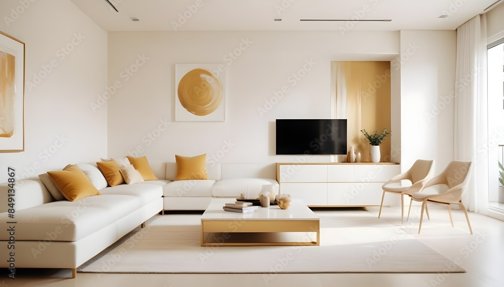 Fototapeta premium white and gold theme modern interior