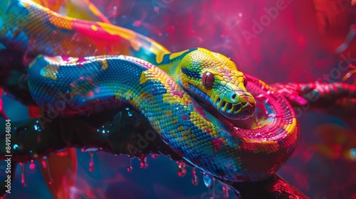 graffiti of a colorful, python, watercolor illustration image of a snake 