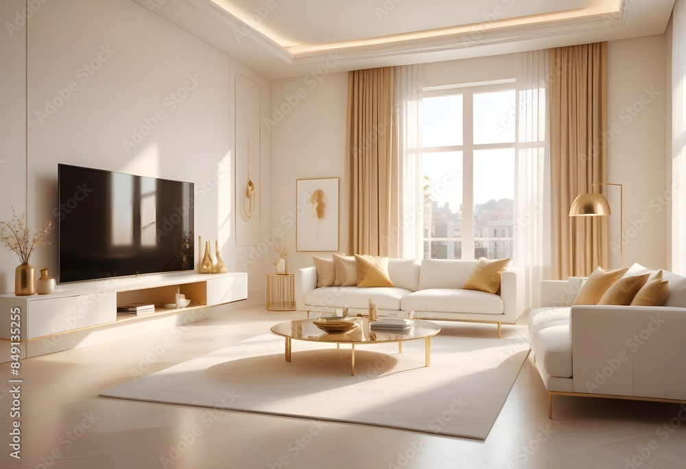 Fototapeta premium white and gold theme modern interior