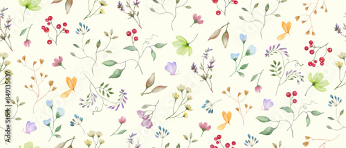 Seamless watercolor floral pattern. Hand drawn illustration isolated on pastel background. Vector EPS. © Alla