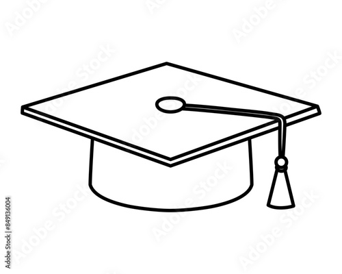 Graduation cap simple icon. Graduation hat is a headdress for the graduation ceremony. Black outline of the graduation hat with a tassel hanging off the side of the mortarboard.