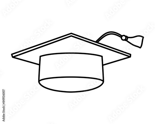 Outlined black graduation cap icon. Graduation hat is a headdress for the graduation ceremony. Black outline of the graduation hat with a tassel hanging off the side of the mortarboard.