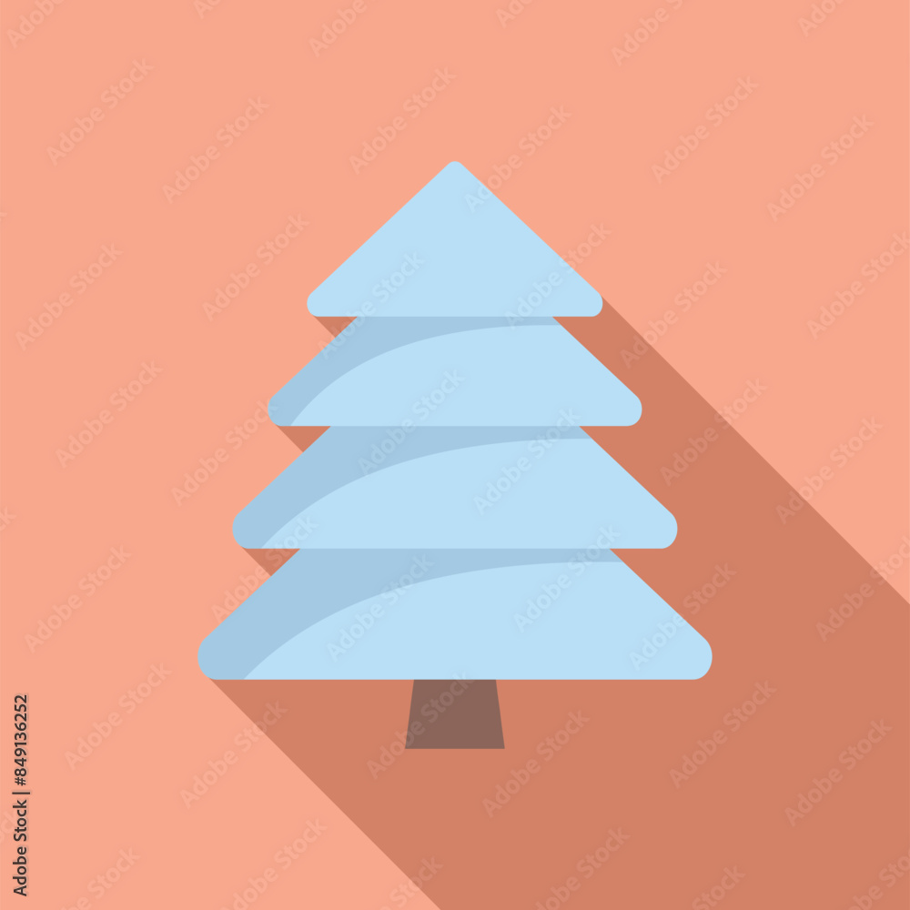 Minimalist flat design of a blue christmas tree casting a long shadow on a peach background Minimalist flat design of a blue christmas tree casting a long shadow on a peach background