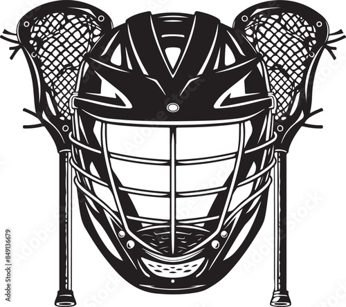 Lacrosse Sticks And Helmet Lacrosse Equipment Front View Vector Illustration