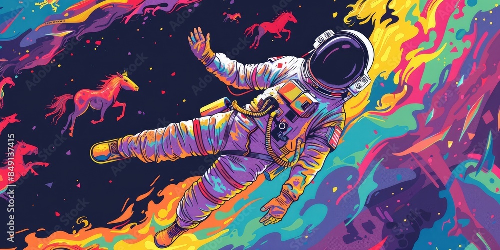 Astronauts with Angel Wings Flying in Space Astronauts with Angel Wings Flying in Space