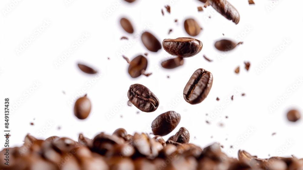 A large amount of coffee beans scattered in the air A large amount of coffee beans scattered in the air