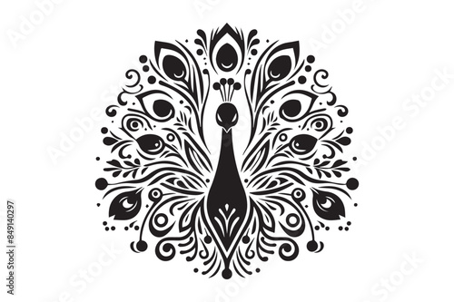 Silhouette Vector Art Featuring Majestic Peafowls in Detailed Floral and Mandala Design.
