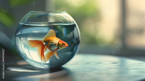 金魚鉢の中で泳ぐ金魚 photo