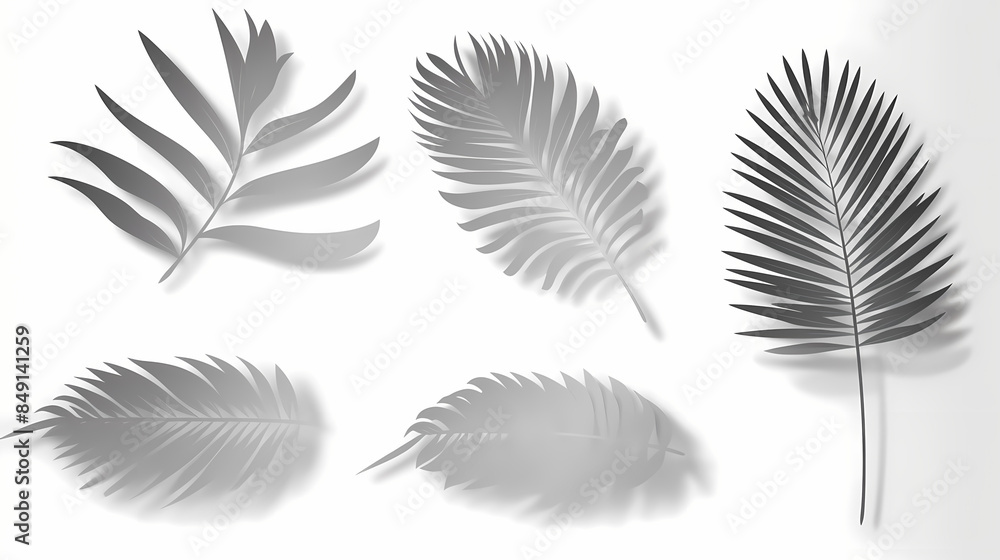 Realistic transparent shadow from a leaf of a palm tree on the white background. Tropical leaves shadow. Mockup with palm leaves shadow. Realistic transparent shadow from a leaf of a palm tree on the white background. Tropical leaves shadow. Mockup with palm leaves shadow.